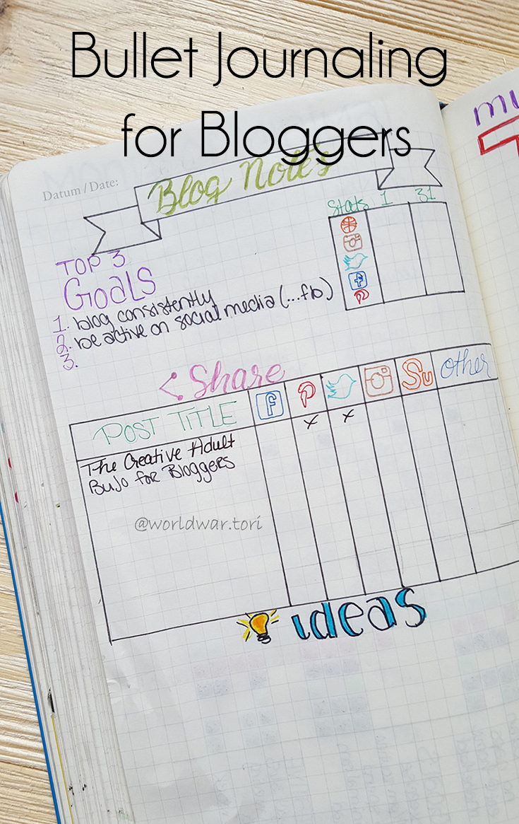How to use your bullet journal for blogging, tracking stats, ideas, goals and writing.